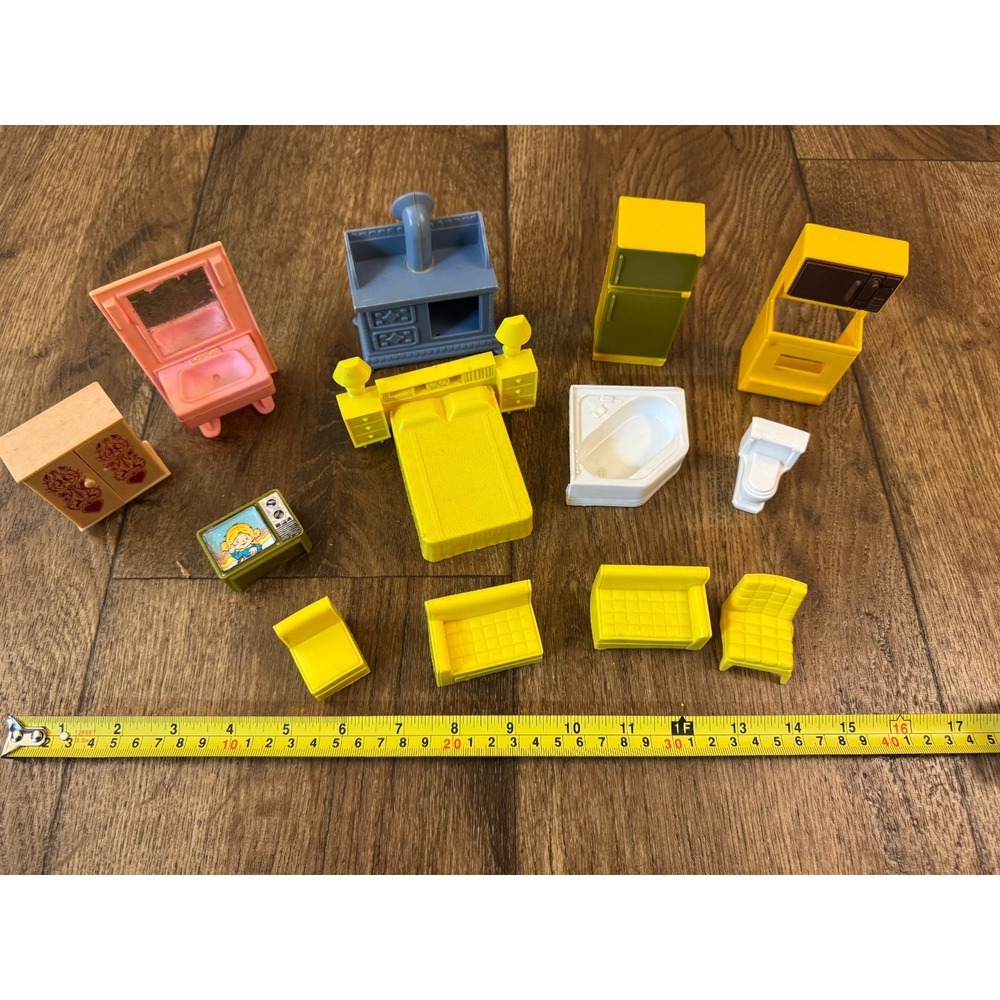 Vintage Plastic Superior Doll House Furniture Lot Bath Bedroom Kitchen TV More